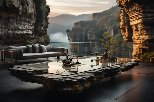 Natural Stone and Wood Table