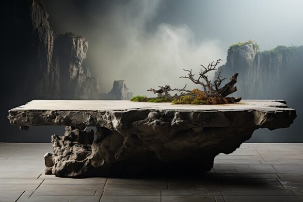 Natural Stone and Wood Table