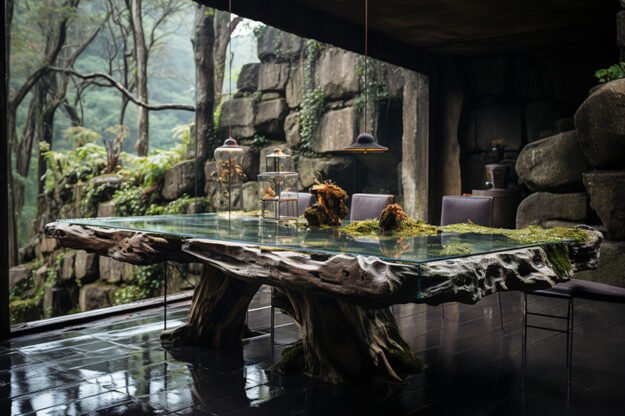 Natural Stone and Wood Table